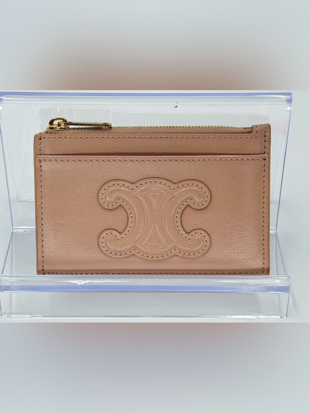 Celine Triomphe Card/Coin Holder Beige Excellent Condition w/Entrupy COA